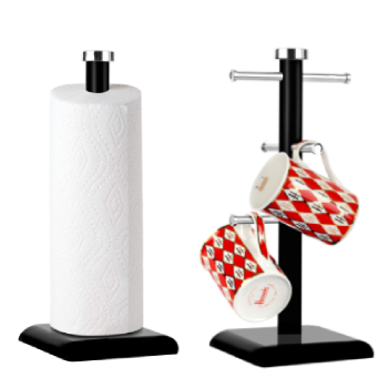 Accents Kitchen Roll Holder and Mug Tree Set - Black