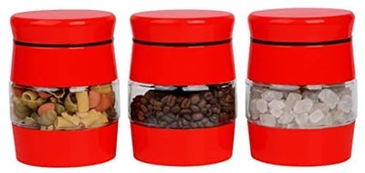 3 pcs Glass Storage Jars Canister Set - Red